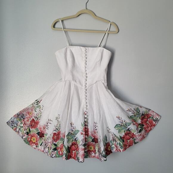 $695 Zimmermann Linen White Bellitude Strapless Shirred Floral-print Min… - Picture 11 of 16